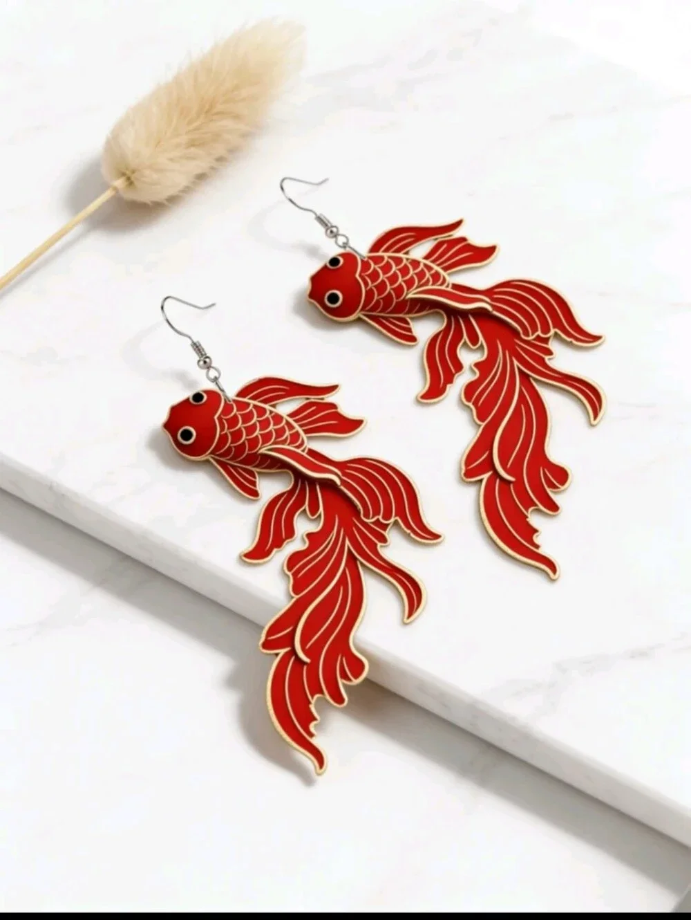BRAND NEW ** Red Koi Fish Drop Earrings - Stylish Fish-Themed Jewelry